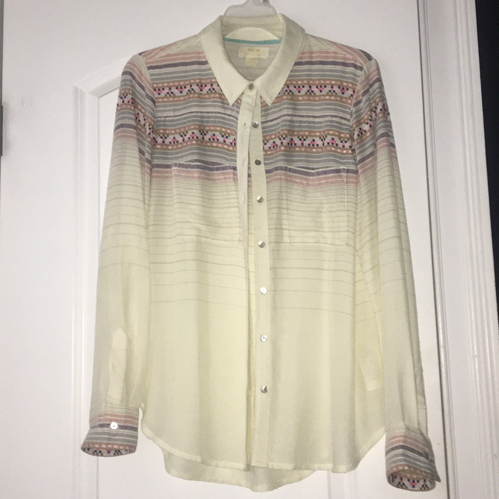 Anthropologie Maeve Embroidered Button Down
